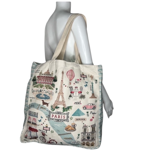 Paris Theme Handbags - Rare Paris Themed Tote Bag - Cream and Tan